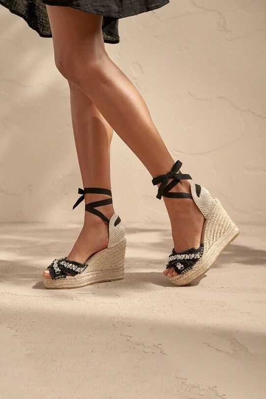 Manebi sandale Capri X Wedges Valenciana textil negru G.4.2.WF