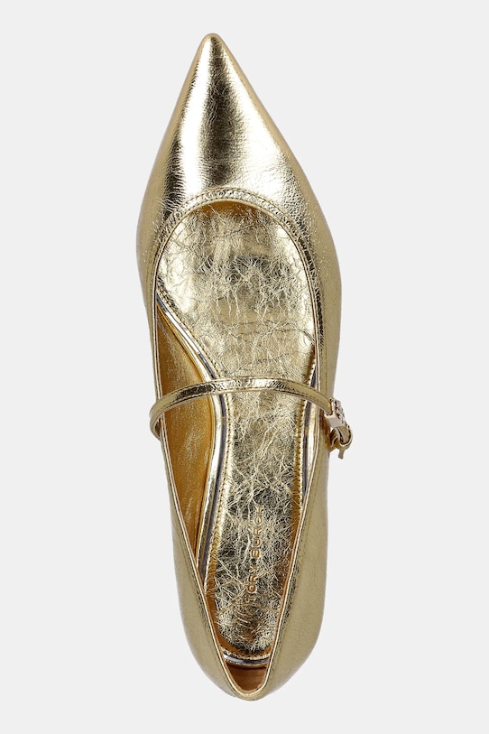 Kožené balerínky Tory Burch Double T Buckle Mary Jane zlatá 166038.723