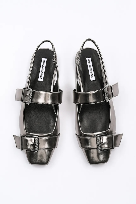 Karl Lagerfeld baleriny skórzane KONNIE KL40186A.0SL srebrny