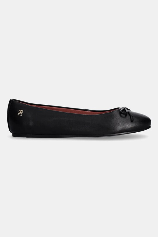 Kožené balerínky Tommy Hilfiger BALLERINA LEATHER FLAT BOW čierna FW0FW08359