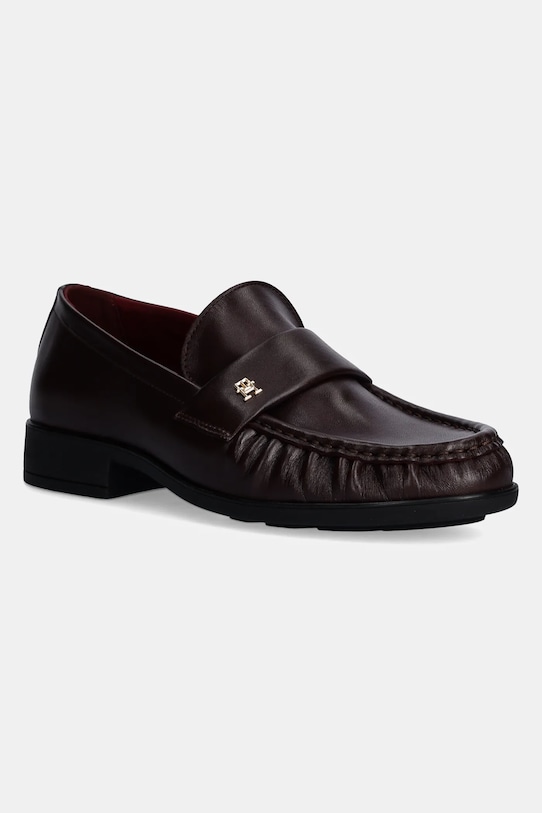 Tommy Hilfiger mokasyny skórzane LOAFER SOFT NAPPA PLEATED TOE płaski bordowy FW0FW08362