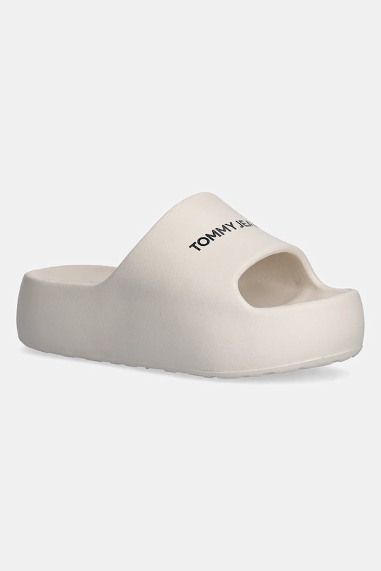 Šľapky Tommy Jeans TJW FLATFORM POOL SLIDE ESS platforma béžová EN0EN02763