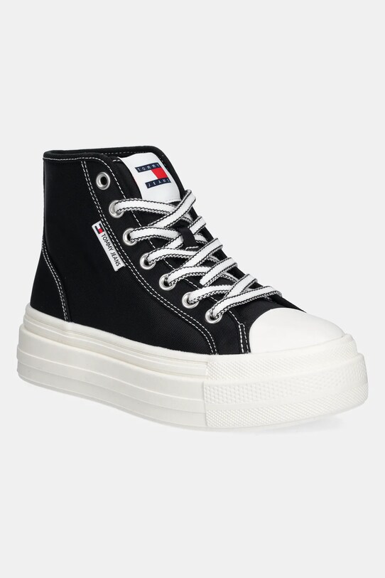 Tommy Jeans tenisi TJW FOXING FLATFORM SNEAKER HIGH Planet friendly negru EN0EN02704