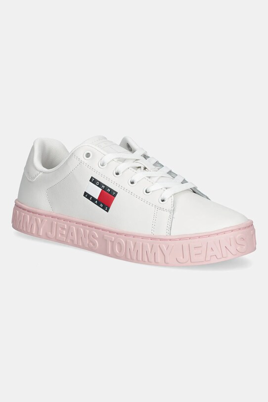Kožené tenisky Tommy Jeans TJW LOGO SNEAKER ESS plochá biela EN0EN02703