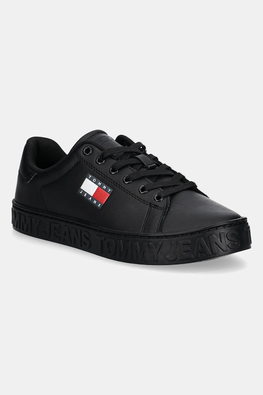 Kožené sneakers boty Tommy Jeans TJW LOGO SNEAKER ESS plochá černá EN0EN02703