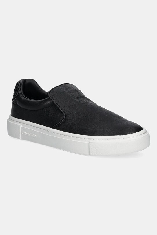 Kožené tenisky Calvin Klein CUPSOLE SLIP ON - WOVEN LTH slip on čierna HW0HW02297