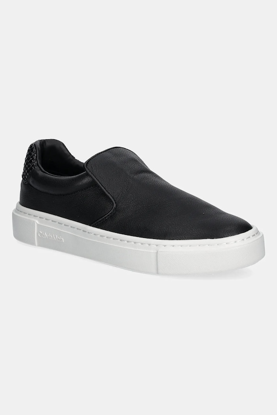 Kožené tenisky Calvin Klein CUPSOLE SLIP ON - WOVEN LTH přírodní kůže černá HW0HW02297