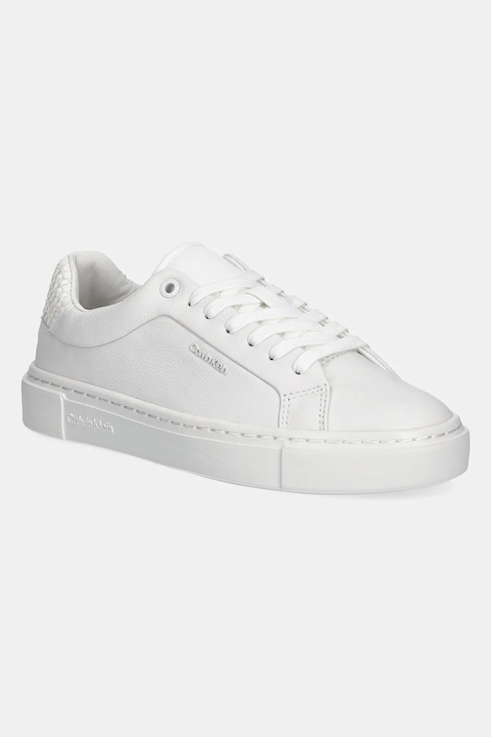 Kožené sneakers boty Calvin Klein CUPSOLE LACE UP - WOVEN LTH plochá bílá HW0HW02298