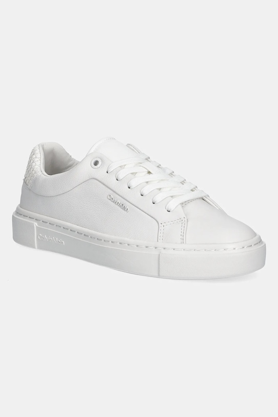 Calvin Klein sneakersy skórzane CUPSOLE LACE UP - WOVEN LTH płaska biały HW0HW02298
