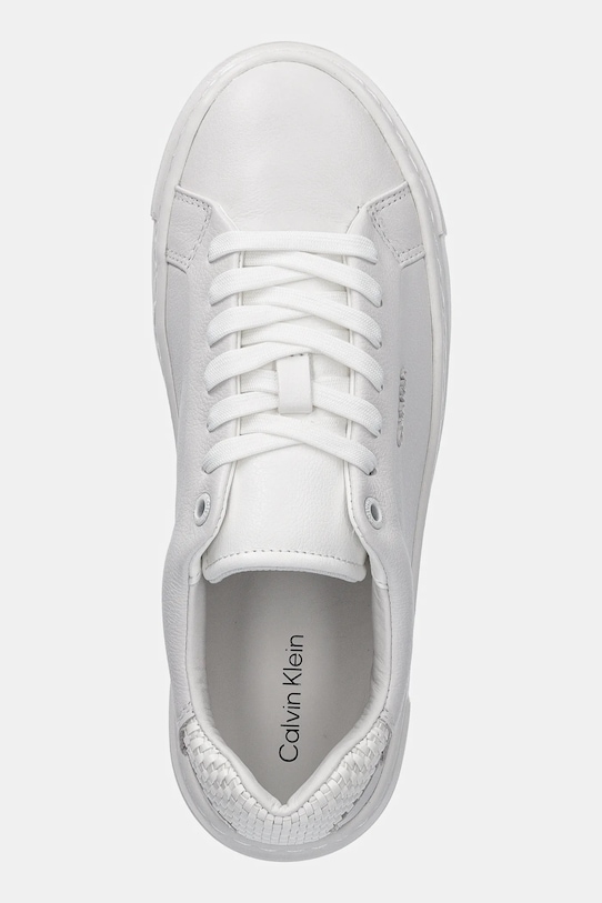 Calvin Klein sneakersy skórzane CUPSOLE LACE UP - WOVEN LTH biały HW0HW02298