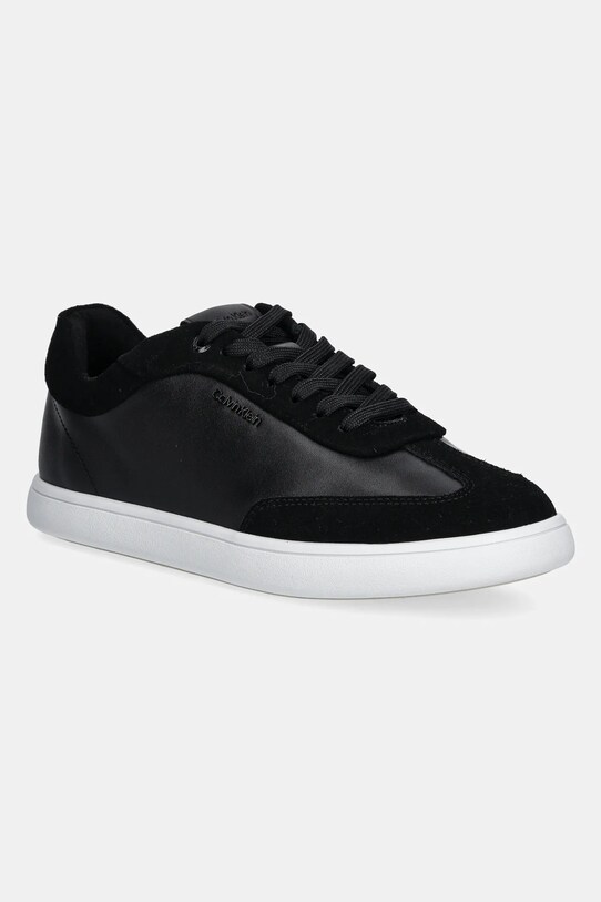 Calvin Klein sneakers din piele CUPSOLE LACE UP - LTH SUE MIX plată negru HW0HW02435