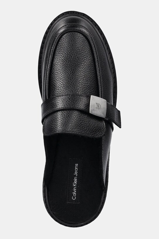 Kožené šľapky Calvin Klein Jeans FLATFORM SLIPON MG LTH čierna YW0YW01655