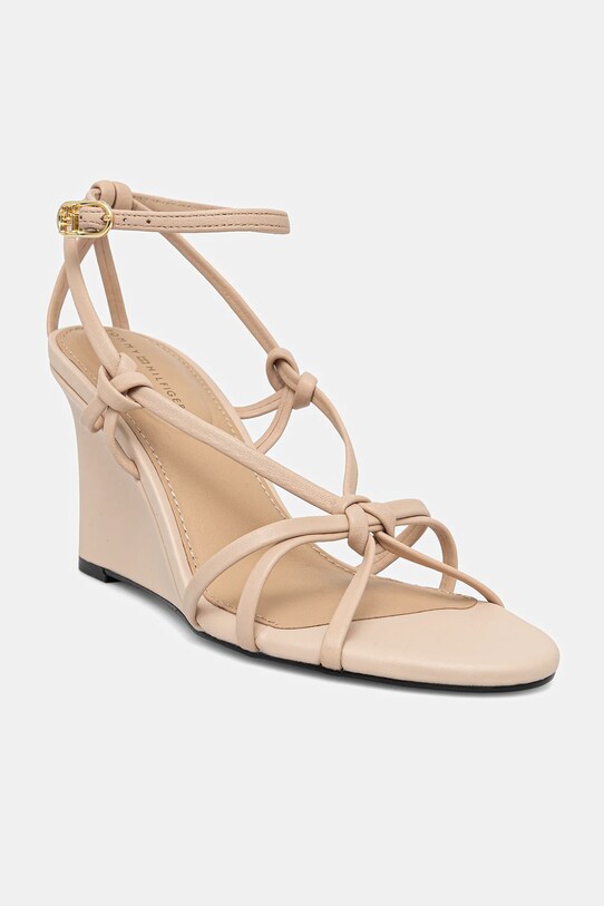 Tommy Hilfiger sandały skórzane LEATHER KNOTS WEDGE SANDAL 5-8 cm beżowy FW0FW08417