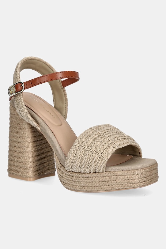 Sandále Tommy Hilfiger ROPE HEEL PLATFORM SANDAL textilný béžová FW0FW08425