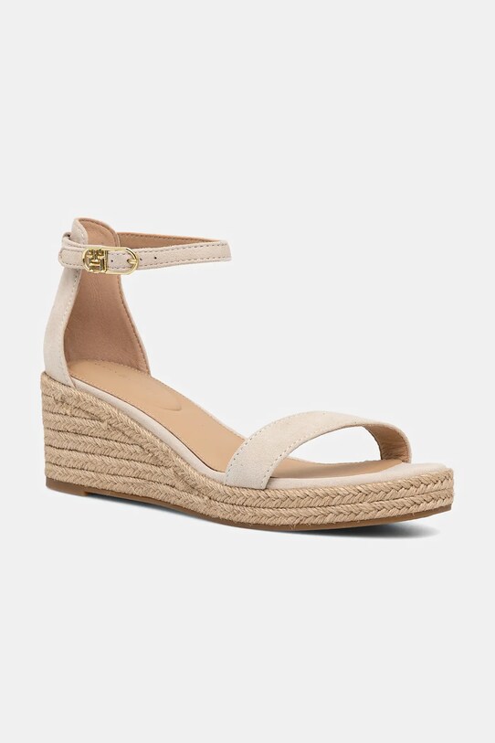 Tommy Hilfiger sandali in camoscio SUEDE ANKLE MID WEDGE ESPADRILLE zeppa beige FW0FW08479