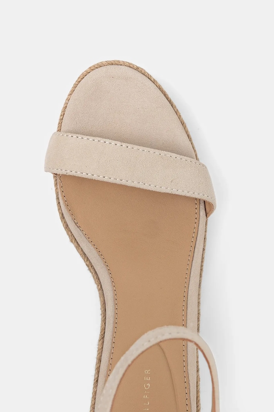 Semišové sandály Tommy Hilfiger SUEDE ANKLE MID WEDGE ESPADRILLE béžová FW0FW08479