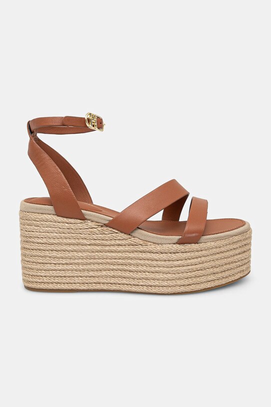 Tommy Hilfiger sandale de piele ANKLE STRAP LEATHER PLATFORM FW0FW08497 maro SS25