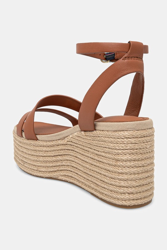 Încălțăminte Tommy Hilfiger sandale de piele ANKLE STRAP LEATHER PLATFORM FW0FW08497 maro