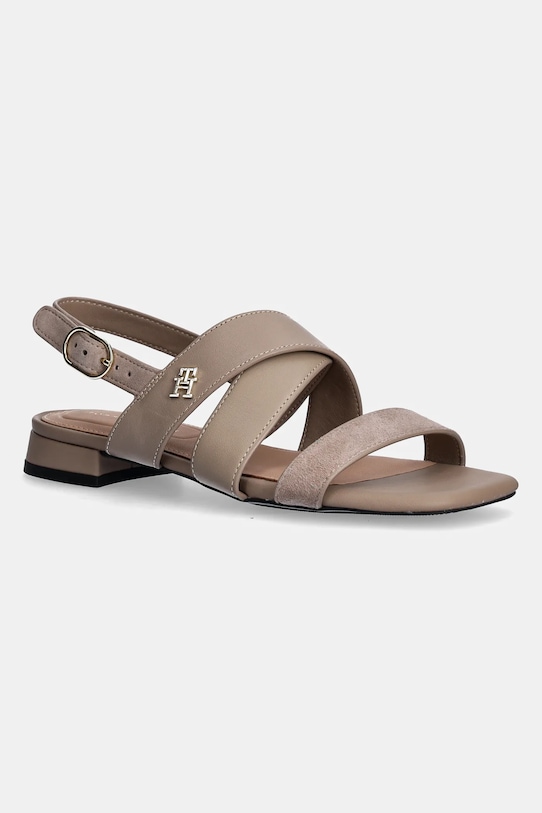 Tommy Hilfiger sandały skórzane LEATHER & SUEDE FLAT SANDAL skóra zamszowa beżowy FW0FW08507