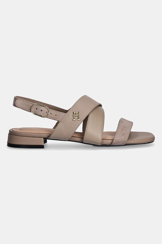 Tommy Hilfiger sandały skórzane LEATHER & SUEDE FLAT SANDAL FW0FW08507 beżowy SS25