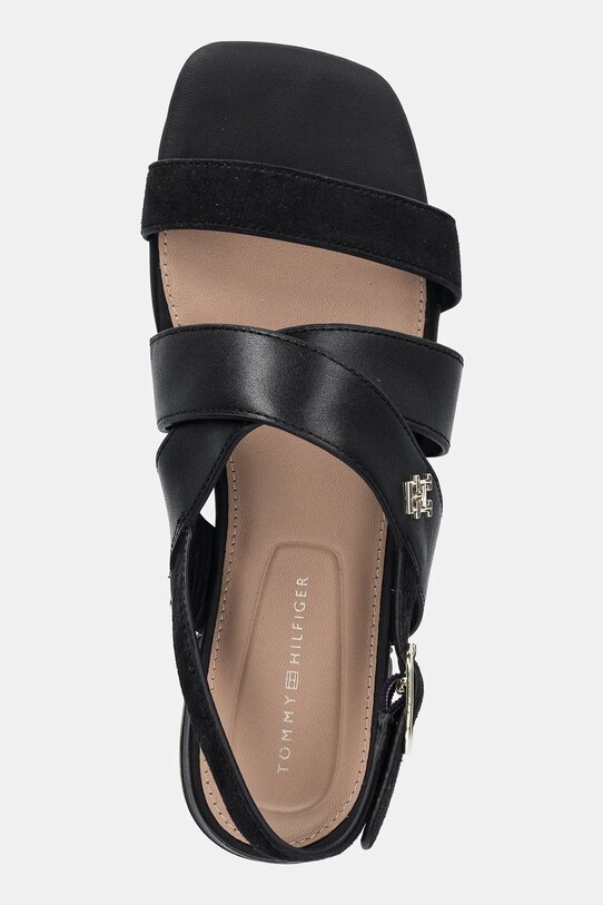 Δερμάτινα σανδάλια Tommy Hilfiger LEATHER & SUEDE FLAT SANDAL μαύρο FW0FW08507