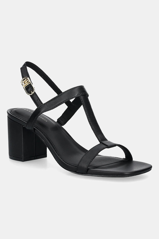 Kožené sandále Tommy Hilfiger LEATHER BLOCK HEEL SANDAL usňová koža čierna FW0FW08532