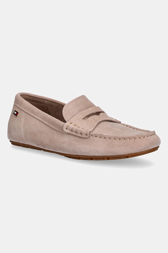 Tommy Hilfiger mokasyny zamszowe FLAG SOFT SUEDE DRIVER LOAFER płaski beżowy FW0FW08558