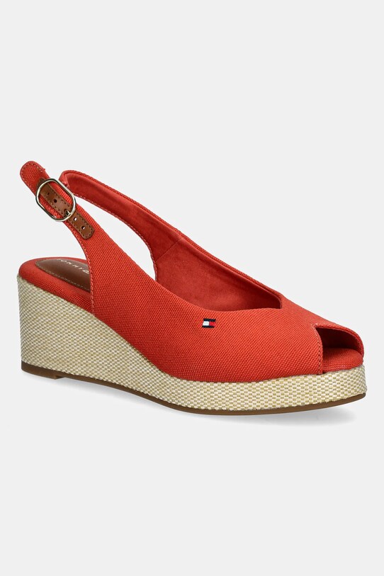 Σανδάλια Tommy Hilfiger FLAG MID WEDGE ESPAD SLINGBACK υφασμάτινο κόκκινο FW0FW08595