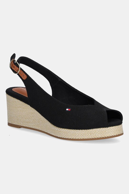 Σανδάλια Tommy Hilfiger FLAG MID WEDGE ESPAD SLINGBACK υφασμάτινο μαύρο FW0FW08595