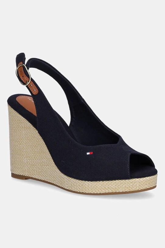 Сандалі Tommy Hilfiger FLAG HIGH WEDGE ESPAD SLINGBACK лицьова шкіра темно-синій FW0FW08597