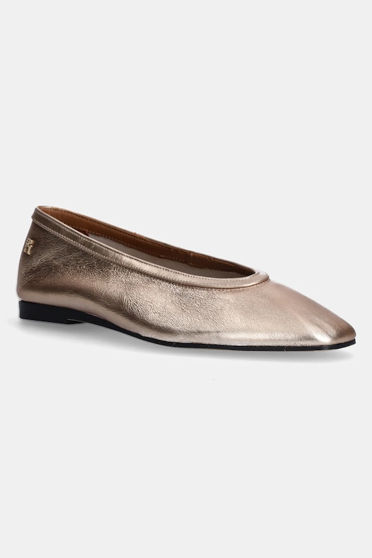 Kožené balerínky Tommy Hilfiger SOFT METAL LTHR BALLERINA NO BOW zlatá FW0FW08601