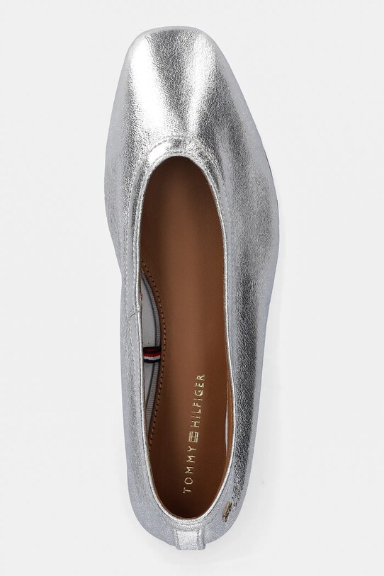 Încălțăminte Tommy Hilfiger balerini de piele SOFT METAL LTHR BALLERINA NO BOW FW0FW08601 argintiu