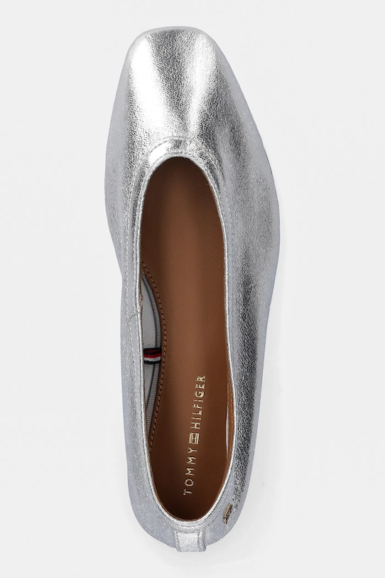 Încălțăminte Tommy Hilfiger balerini de piele SOFT METAL LTHR BALLERINA NO BOW FW0FW08601 argintiu
