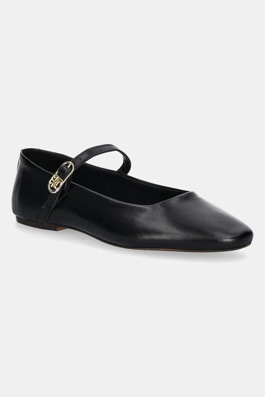 Kožené balerínky Tommy Hilfiger LEATHER MARYJANE BALLERINA čierna FW0FW08651