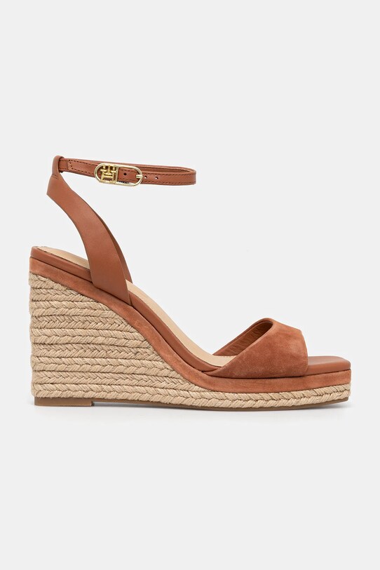 Tommy Hilfiger sandale de piele LEATHER & SUEDE HIGH WEDGE ESPAD FW0FW08803 maro SS25