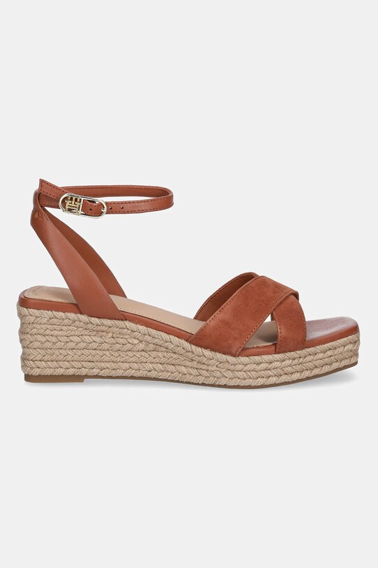 Tommy Hilfiger sandale de piele LEATHER & SUEDE MID WEDGE ESPAD FW0FW08804 maro SS25