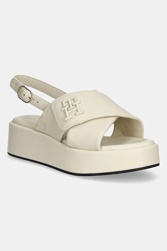 Tommy Hilfiger sandali in pelle TH LOGO HW PADDED LEATHER SANDAL pelle fiore beige FW0FW08808