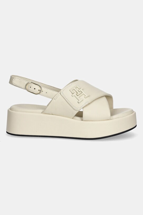 Tommy Hilfiger sandali in pelle TH LOGO HW PADDED LEATHER SANDAL FW0FW08808 beige SS25