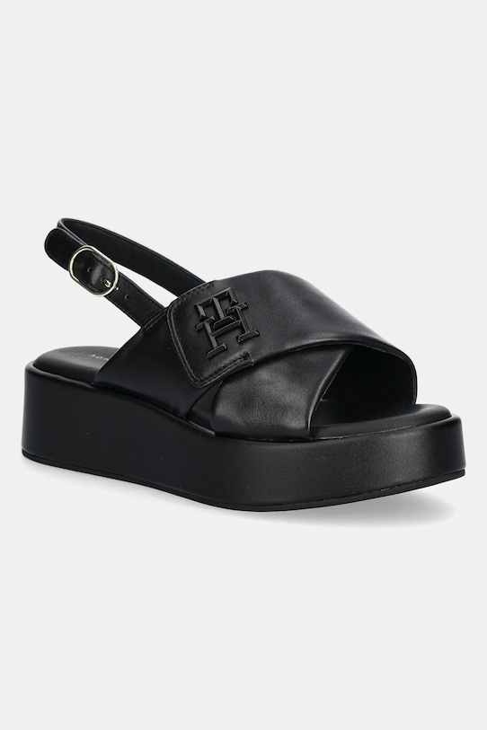 Tommy Hilfiger sandale de piele TH LOGO HW PADDED LEATHER SANDAL platformă negru FW0FW08808