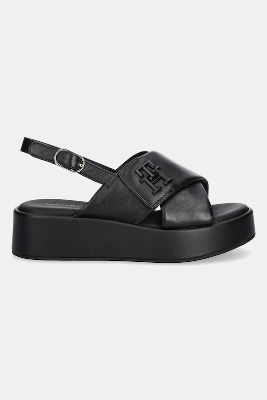 Tommy Hilfiger sandale de piele TH LOGO HW PADDED LEATHER SANDAL FW0FW08808 negru SS25