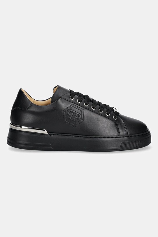 Philipp Plein sneakersy skórzane Nappa Lo-Top Hexagon USC0692.PLE075N.0202 czarny SS25
