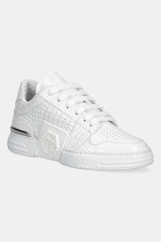 Philipp Plein sneakers din piele Hexagon Croco Printed Leather platformă alb USC0695.PLE010N.01