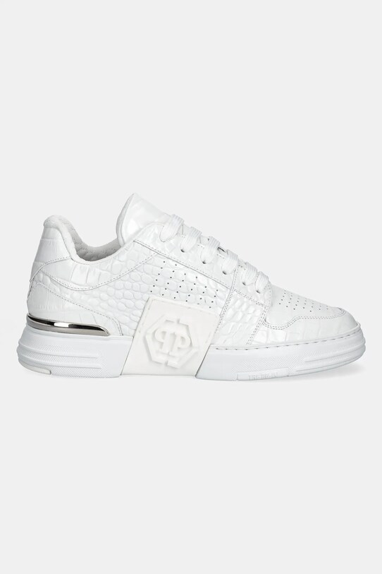 Philipp Plein sneakers din piele Hexagon Croco Printed Leather USC0695.PLE010N.01 alb SS25