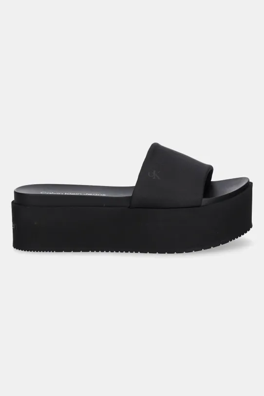 Calvin Klein Jeans papuci FLATFORM SANDAL SLIDE IN NYLON YW0YW01791 negru SS25