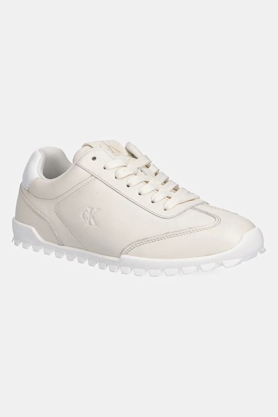 Kožené sneakers boty Calvin Klein Jeans LOW PROFILE RUNNER plochá béžová YW0YW01751