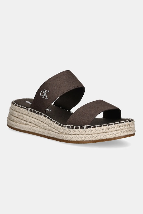 Calvin Klein Jeans papuci SPORTY ROPE MG LTH WEBBING coturn maro YW0YW01704