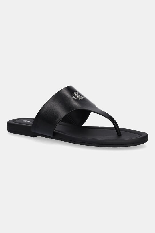 Šľapky Calvin Klein Jeans FLAT SANDAL TOEPOST MG imitácia kože čierna YW0YW01691