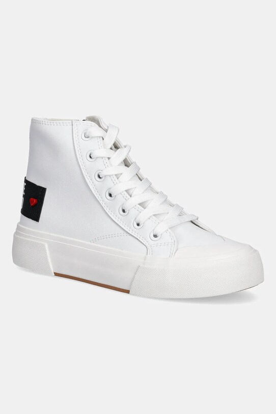 Love Moschino trampki skórzane tekstylny biały JA15022G1MIA0100