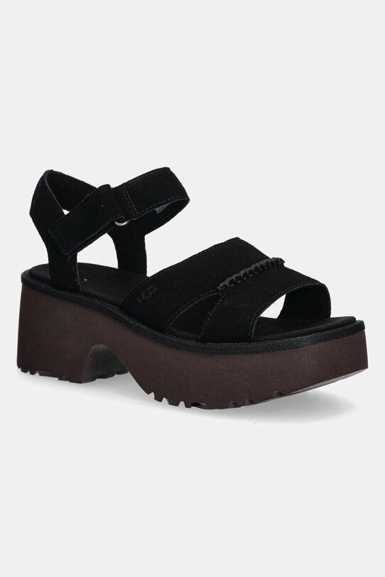 UGG sandały zamszowe New Heights Ankle Strap słupek czarny 1167475.BLK