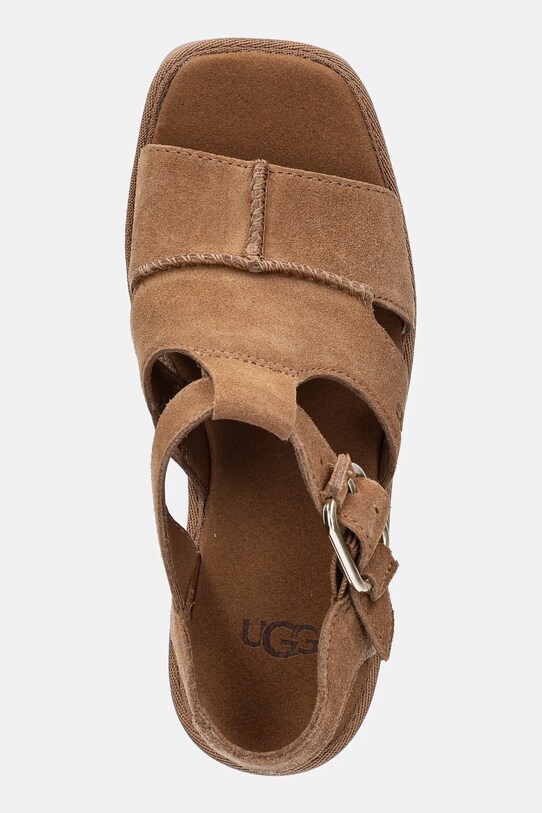 UGG sandale din piele întoarsă New Heights Platfort-Strap maro 1167478.CHE